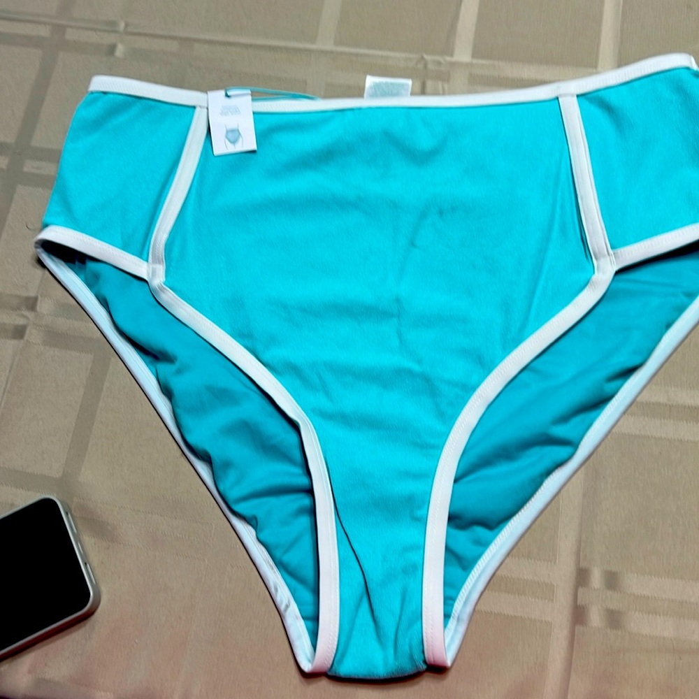 NWTKona sol high waisted  teal swim suit medium coverage high waisted bottoms xl
